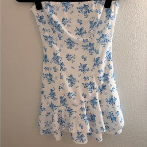 SHEIN Strapless Dress in Blue Floral